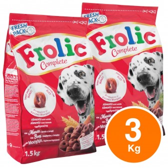 2 Sacchetti di Frolic Cibo Semi Umido per Cani con Manzo, Carote e Riso da 1,5Kg