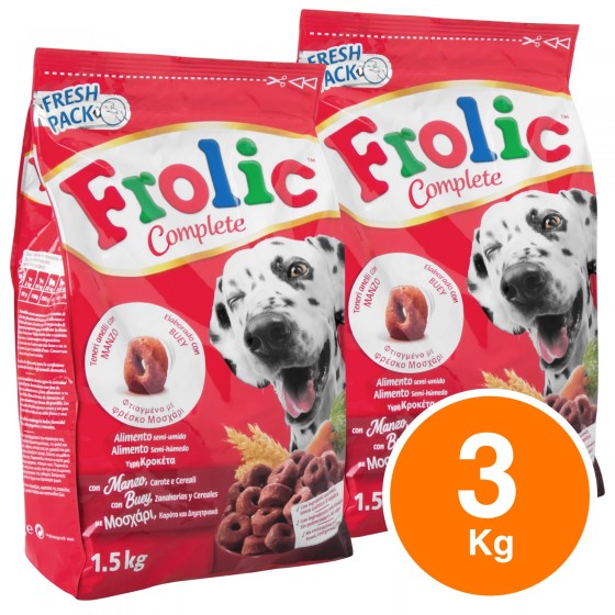 2 Sacchetti di Frolic Cibo Semi Umido per Cani con Manzo, Carote e 2 Sacchetti di Frolic Cibo Semi Umido per Cani con Manzo, Carote e