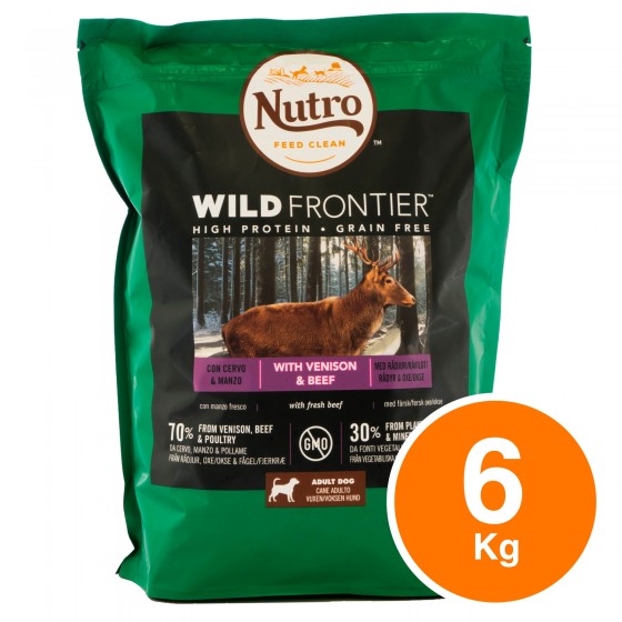 4 Buste di Nutro Wild Frontier con Manzo Pollame e Cervo Cibo Secco per Cani Adulti Taglia Media  Grande da 1,5Kg