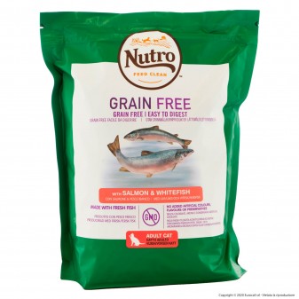 4 Buste di Nutro Grain Free con Salmone Fresco Cibo Secco per Gatti Adulti da 1,4Kg