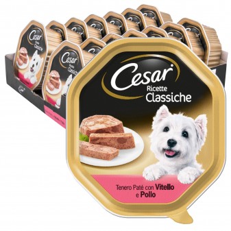 Cesar Ricette Classiche per Cani con Vitello e Pollo - 28 Vaschette da 150g + 14 Vaschette in OMAGGIO
