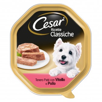 28 Vaschette Cesar Ricette Classiche per Cani con Vitello e Pollo +