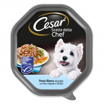 Cesar Scelta dello Chef per Cani con Pesce Bianco Riso Integrale e Verdure - 28 Vaschette da 150g + 14 in OMAGGIO