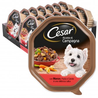 Cesar Ricette di Campagna per Cani con Manzo Pasta e Carote - 28 Vaschette da 150g + 14 in OMAGGIO