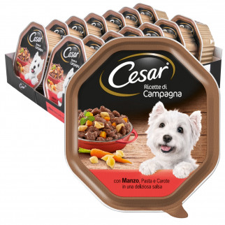 28 Vaschette Cesar Ricette di Campagna per Cani con Manzo Pasta e