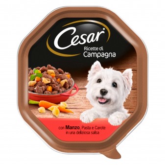 28 Vaschette Cesar Ricette di Campagna per Cani con Manzo Pasta e
