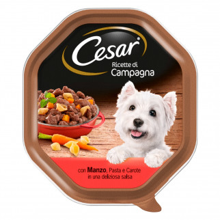 28 Vaschette Cesar Ricette di Campagna per Cani con Manzo Pasta e