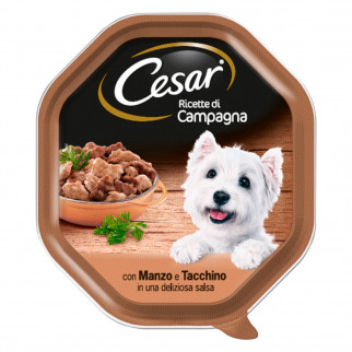 28 Vaschette Cesar Ricette di Campagna per Cani con Manzo e Tacchino