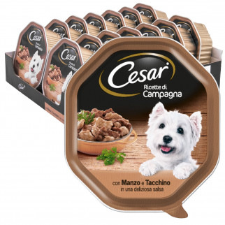 28 Vaschette Cesar Ricette di Campagna per Cani con Manzo e Tacchino