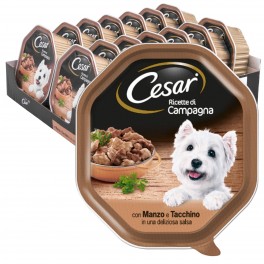 28 Vaschette Cesar Ricette di Campagna per Cani con Manzo e Tacchino