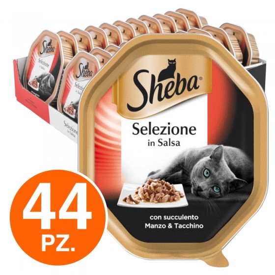 44 Vaschette Sheba Selezione in Salsa Cibo per Gatti al Gusto Manzo e 44 Vaschette Sheba Selezione in Salsa Cibo per Gatti al Gusto Manzo e