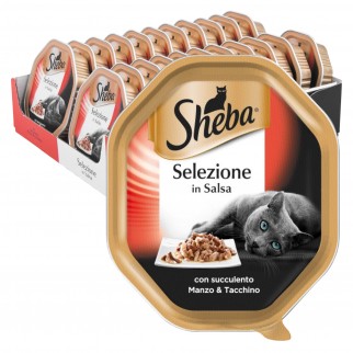 44 Vaschette Sheba Selezione in Salsa Cibo per Gatti al Gusto Manzo e