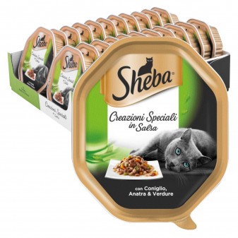 44 Vaschette Sheba Creazioni Speciali in Salsa Cibo per Gatti con Coniglio, Anatra e Verdure da 85g
