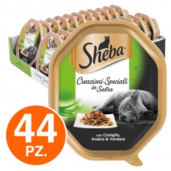 44 Vaschette Sheba Creazioni Speciali in Salsa Cibo per Gatti con Coniglio, Anatra e Verdure da 85g