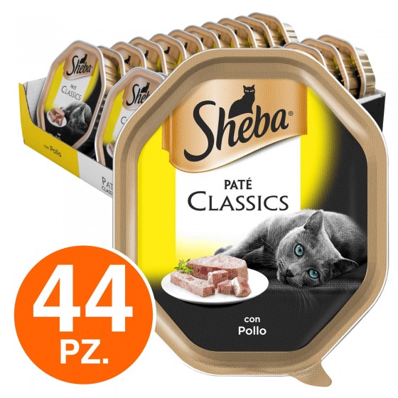 44 Vaschette Sheba Paté Classic Cibo per Gatti al Pollo da 85g