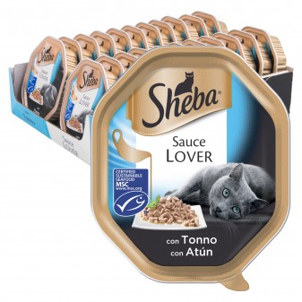  44 Vaschette Sheba Sauce Lover Cibo per Gatti con Tonno in Salsa da 85g