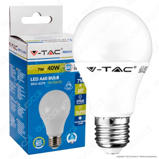 V-Tac VT-2007D Lampadina LED E27 7W Bulb A60 Dimmerabile - SKU 4379 / V-Tac VT-2007D Lampadina LED E27 7W Bulb A60 Dimmerabile - SKU 4379 /