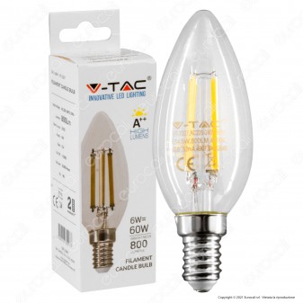 V-Tac VT-2327 Lampadina LED E14 6W Candela Filament - SKU 2848 / 2849