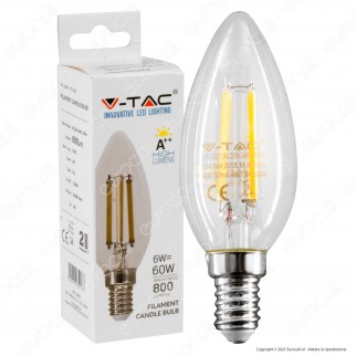 V-Tac VT-2327 Lampadina LED E14 6W Candela Filament - SKU 2848 / 2849 / 2850