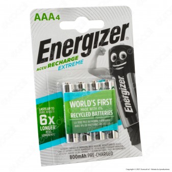Energizer Accu Recharge Extreme 800mAh Pile Ricaricabili Ministilo AAA - Blister 4 Batterie