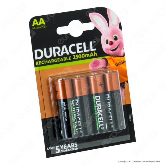 Duracell Rechargeable 2500mAh Pile Ricaricabili Stilo AA - Blister 4 Duracell Rechargeable 2500mAh Pile Ricaricabili Stilo AA - Blister 4