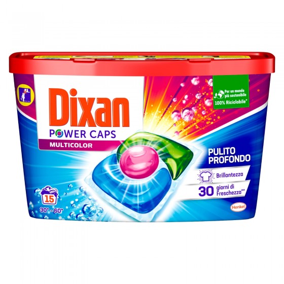 Dixan Power Caps Multicolor Detersivo in Capsule per Lavatrice - Confezione da 15 Capsule