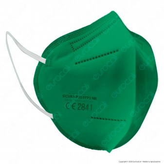 Sicura Protection 20 Mascherine Protettive Colore Verde Monouso con Fattore di Protezione Certificato FFP2 NR in TNT