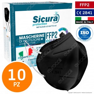 Sicura Protection 10 Mascherine Protettive Colore Nero Monouso con