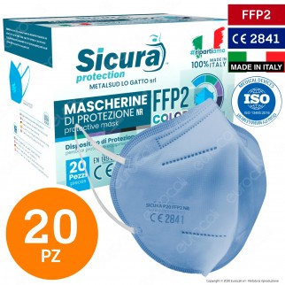 Sicura Protection 20 Mascherine Protettive Colore Azzurro Monouso con