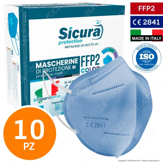 Sicura Protection 10 Mascherine Protettive Colore Azzurro Monouso con Sicura Protection 10 Mascherine Protettive Colore Azzurro Monouso con