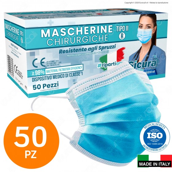 Sicura Protection 50 Mascherine Chirurgiche Monouso Filtranti Tipo II Sicura Protection 50 Mascherine Chirurgiche Monouso Filtranti Tipo II