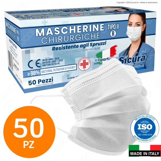 Sicura Protection 50 Mascherine Chirurgiche Monouso Filtranti Tipo II Sicura Protection 50 Mascherine Chirurgiche Monouso Filtranti Tipo II