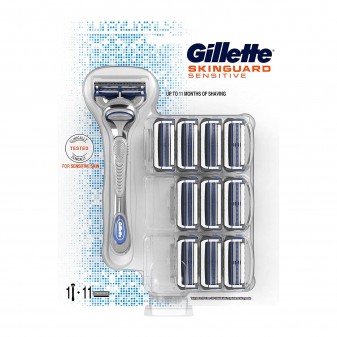 Gillette SkinGuard Sensitive Rasoio per Pelle Sensibile - Confezione con Rasoio e 11 Ricariche