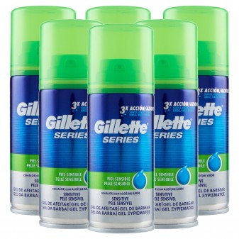 Gillette Series Gel da Barba Pelle Sensibile con Aloe - 6 Flaconi Formato Viaggio da 75ml