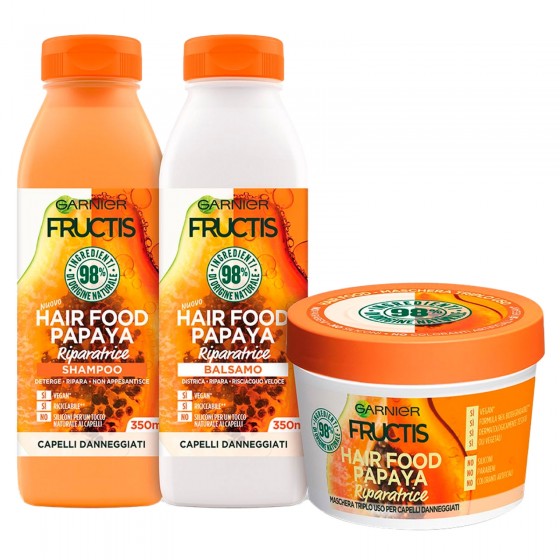 Garnier Fructis Kit Hair Food Papaya Shampoo Balsamo e Maschera - Garnier Fructis Kit Hair Food Papaya Shampoo Balsamo e Maschera -