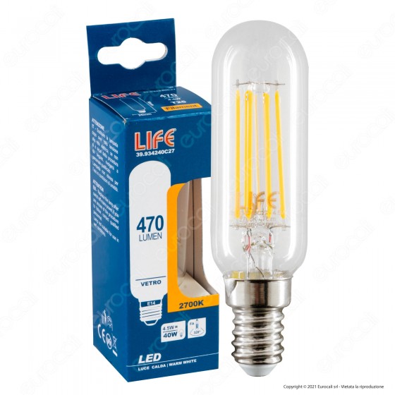 Life Lampadina LED E14 4,5W Tubolare T25 Filament - mod. 39.934240C27 Life Lampadina LED E14 4,5W Tubolare T25 Filament - mod. 39.934240C27