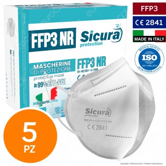 Sicura Protection 5 Mascherine Protettive Filtranti Monouso con Classe Protezione FFP3 in TNT Multistrato
