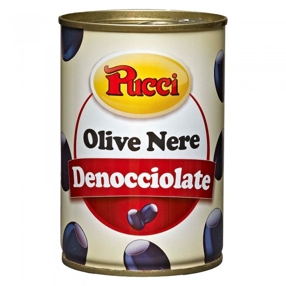 Pucci Olive Nere Denocciolate in Salamoia - Lattina da 400g Pucci Olive Nere Denocciolate in Salamoia - Lattina da 400g