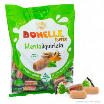 Caramelle Bonelle Toffee Morbide al Latte Menta e Liquirizia Senza Glutine per Vegetariani - Busta da 150g
