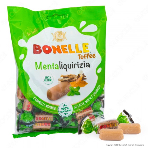 Caramelle Bonelle Toffee Morbide al Latte Menta e Liquirizia Senza Caramelle Bonelle Toffee Morbide al Latte Menta e Liquirizia Senza