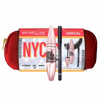 Maybelline New York Arrival NYC Eyekit Mascara Nero + Matita Occhi Nera + Pochette