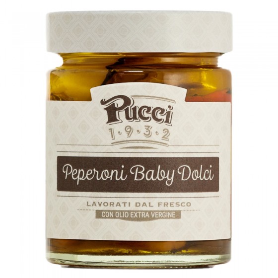 Pucci Peperoni Baby Dolci con Olio Extra Vergine di Oliva - Vasetto da 200g Pucci Peperoni Baby Dolci con Olio Extra Vergine di Oliva - Vasetto da 200g