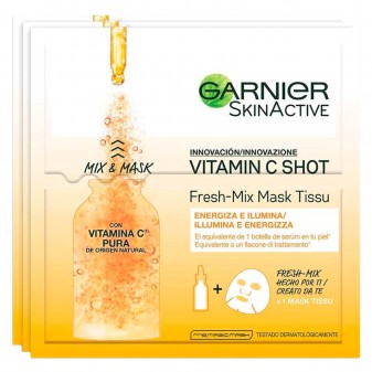 Garnier SkinActive Vitamin C Shot Fresh Mix Maschera in Tessuto Energizzante e Illuminante con Vitamina C - 3 Pezzi