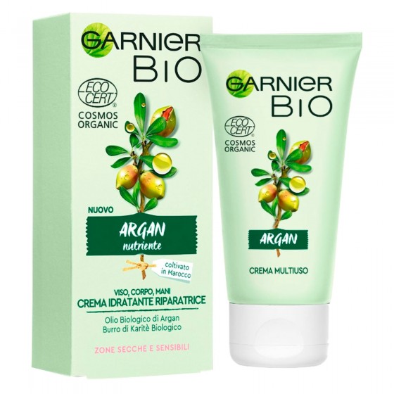 Garnier Bio Crema Multiuso Idratante Riparatrice con Olio di Argan Burro di Karitè e Vitamina E - Tubetto da 50ml
