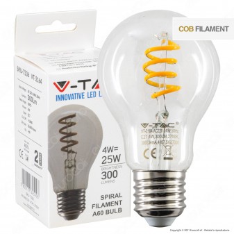 V-Tac VT-2164 Lampadina LED E27 4W Bulb A60 Filamento COB - SKU 7336