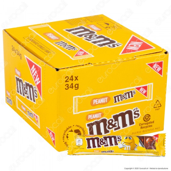 M&M's Peanut Barretta di Cioccolato al Latte con Confetti alle Arachidi - 24 Barrette da 34g