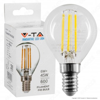 V-Tac VT-2466 Lampadina LED E14 6W MiniGlobo P45 Filament - SKU 2845