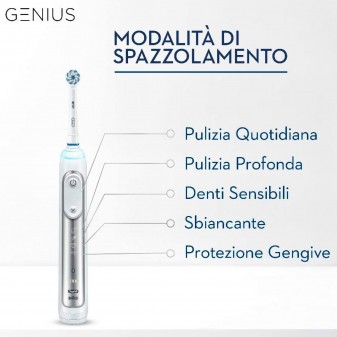 Oral-B Genius 8000N Spazzolino Elettrico Bluetooth Argento con Custodia e Supporto per Smartphone