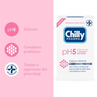 Chilly Pharma Ph 5 Detergente Intimo Formula Sensitive con Complesso Prebiotico - Flacone da 250ml