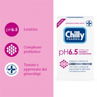 Chilly Pharma Ph 6.5 Detergente Intimo Attivo Formula Cream Oil con Complesso Prebiotico - Flacone da 250ml